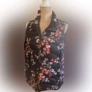 LOFT Black Floral Puffer Vest